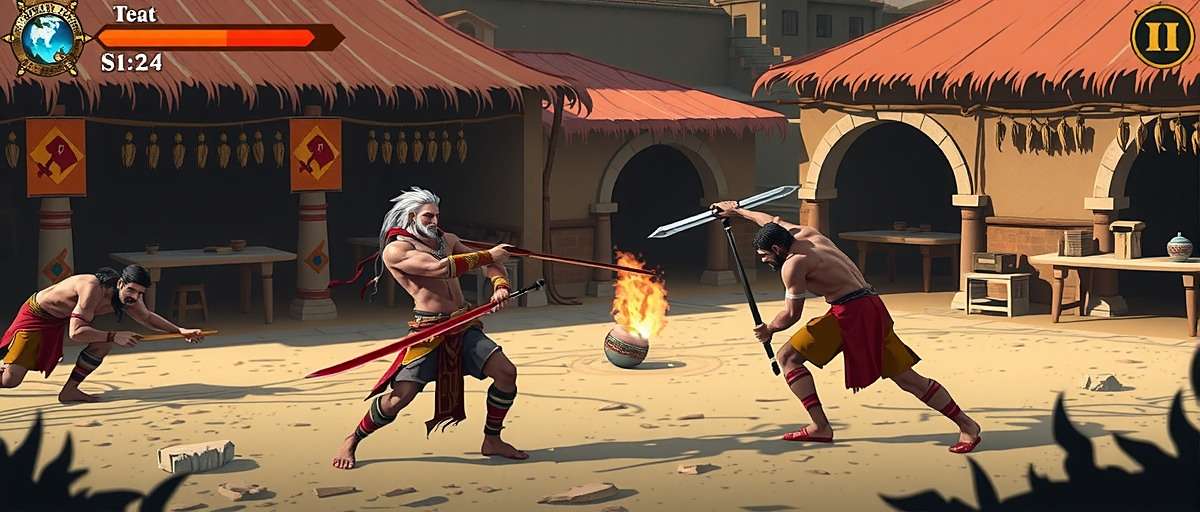 Rise of the Indian Ronin - Intense combat sequences Rise of the Indian Ronin gameplay showing a warrior fighting enemies in an ancient Indian marketplace
