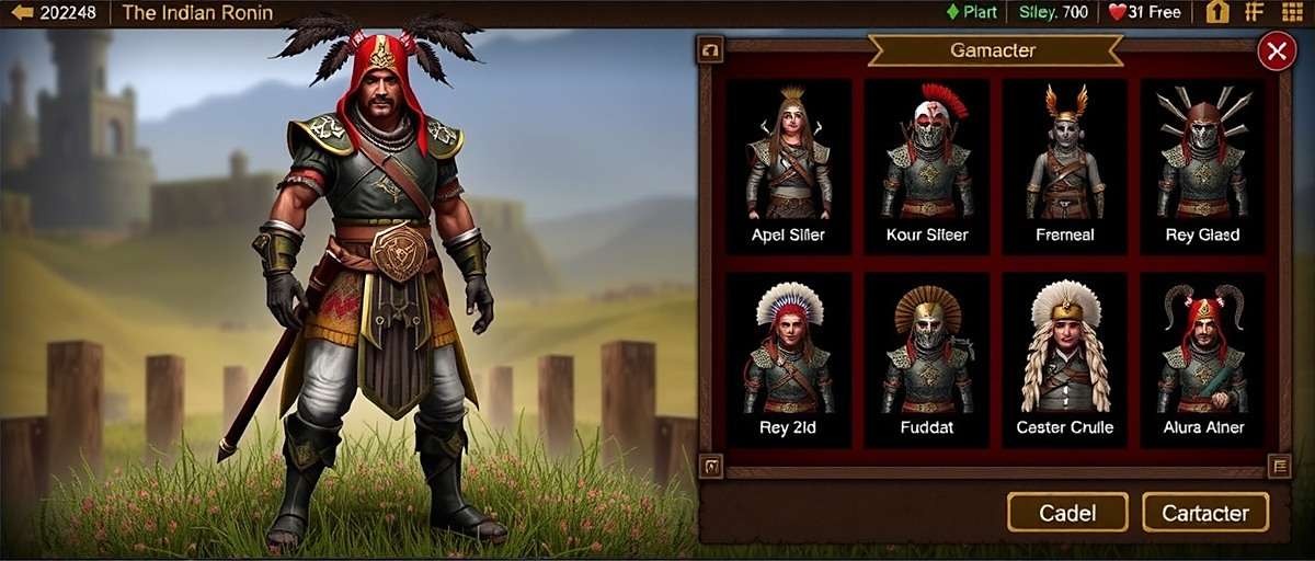 Rise of the Indian Ronin - Customize your warrior Rise of the Indian Ronin gameplay showing the character customization screen with various traditional Indian armors