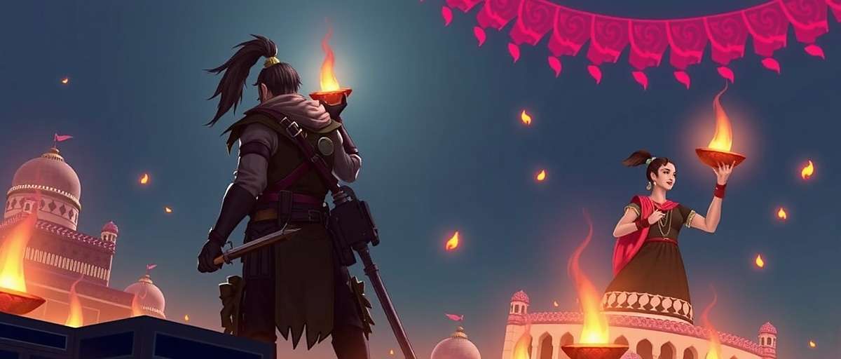 Rise of the Indian Ronin - Diwali in-game event Rise of the Indian Ronin Diwali celebration in-game with characters lighting diyas and celebrating